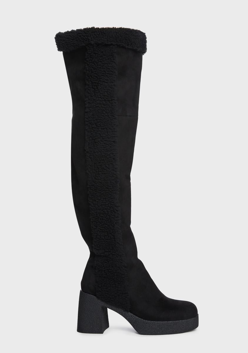 Faux Suede Shearling Platform Boots Black Dolls Kill