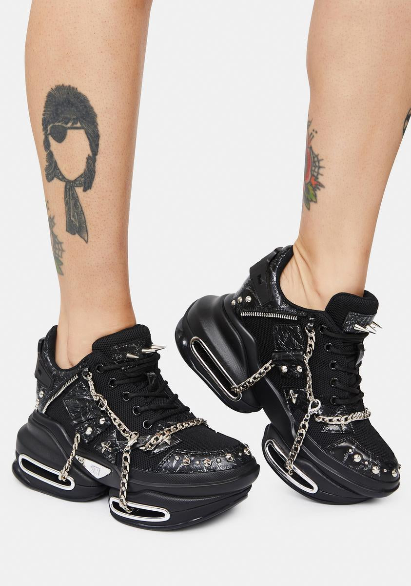 Spike Studded Chunky Lace Up Sneakers - Black – Dolls Kill