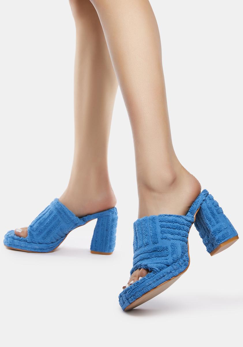 Terry Cloth Slip On Block Heels - Blue – Dolls Kill