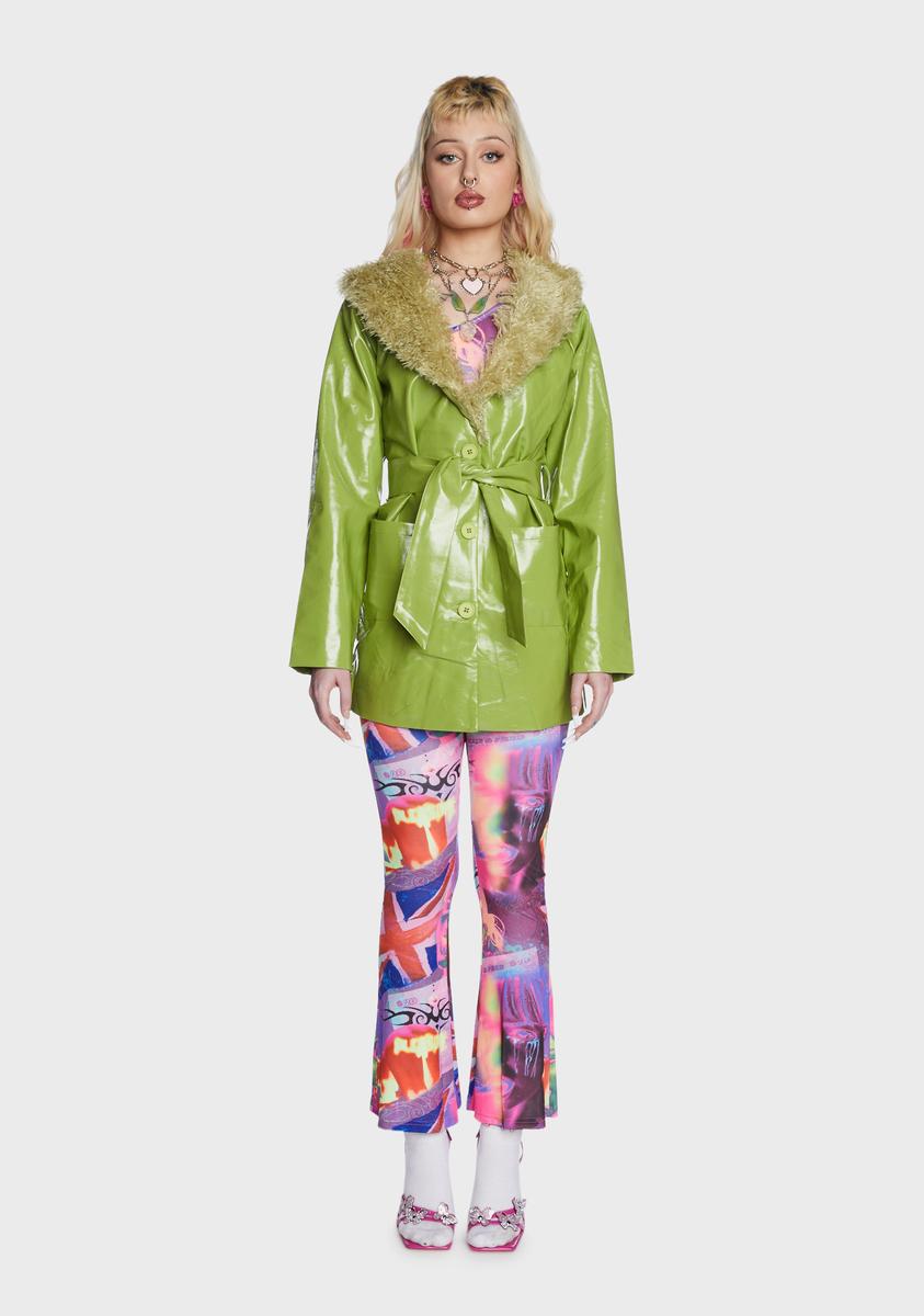 Green Faux Leather Fur Trim Coat Daisy Street,New Products : American Fashion Style Bags On Sale
