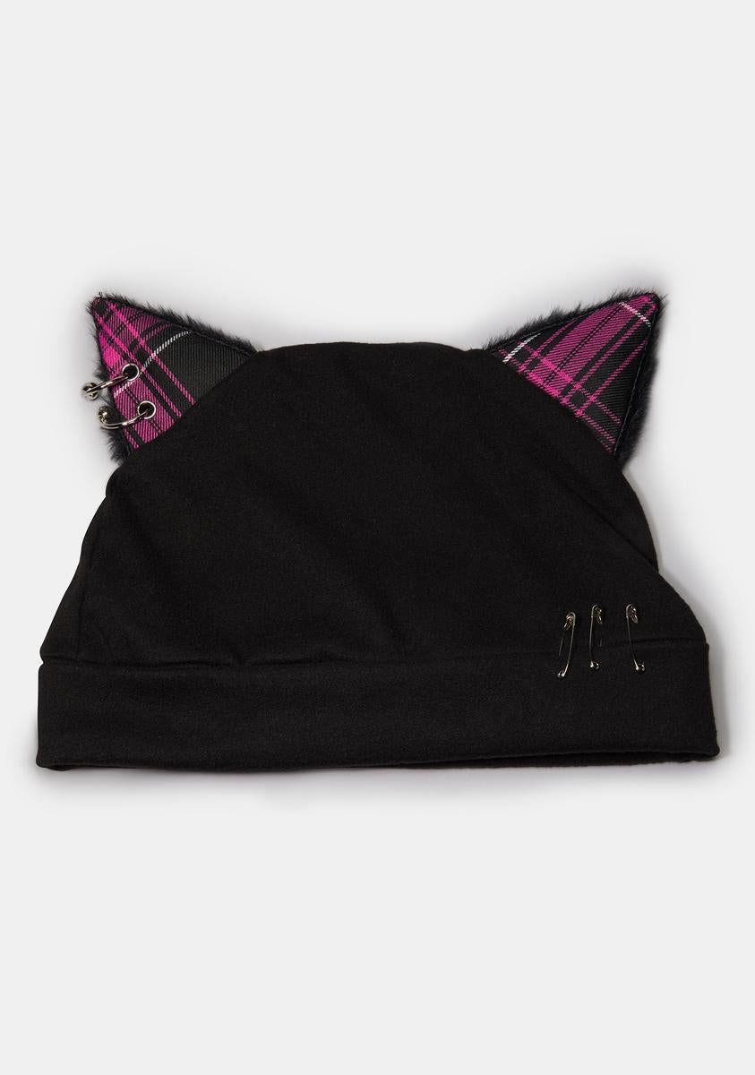 Widow Pierced Plaid Cat Ear Beanie Black – Dolls Kill