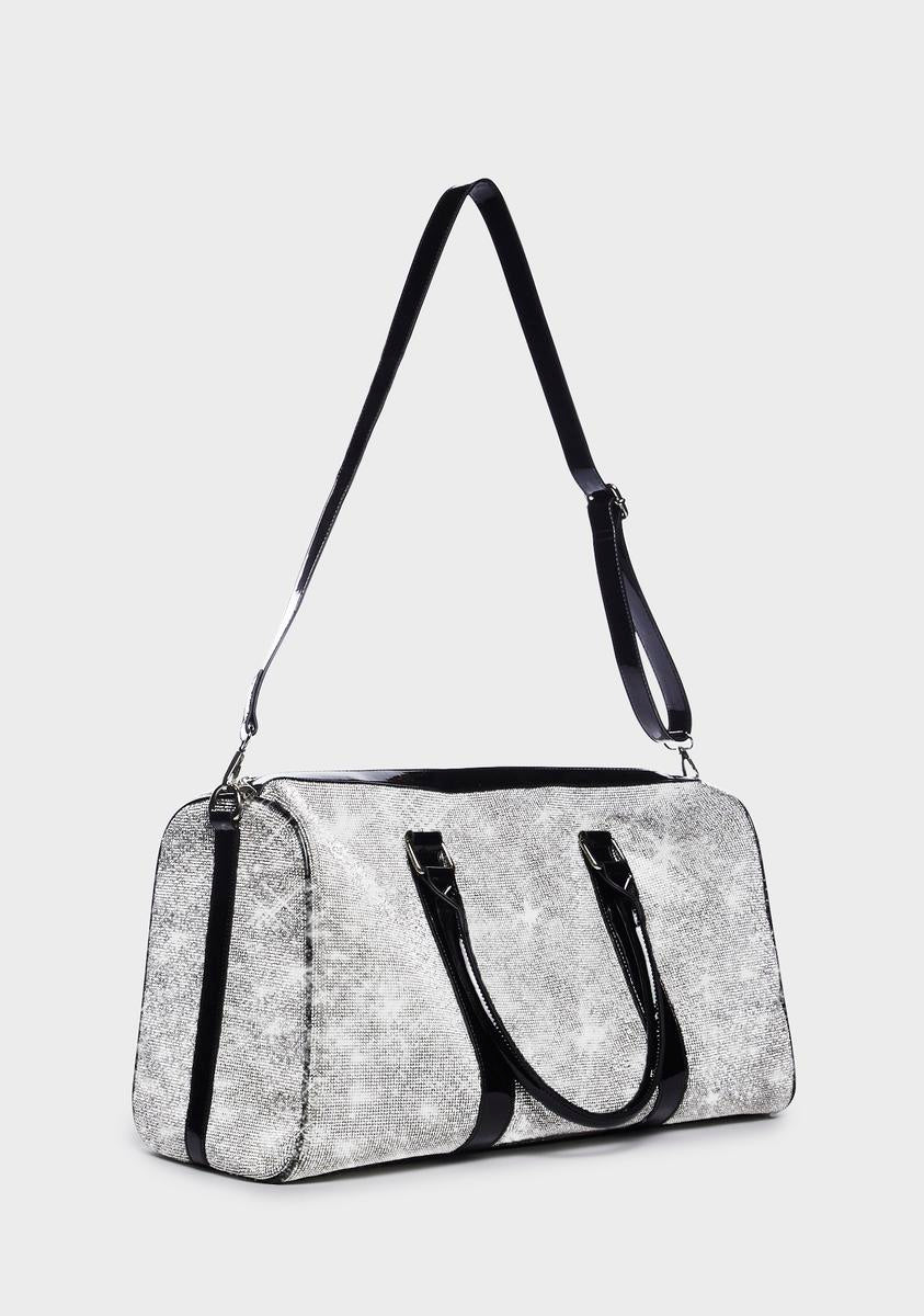 Poster Grl Rhinestone Patent Weekender Bag Silver Dolls Kill