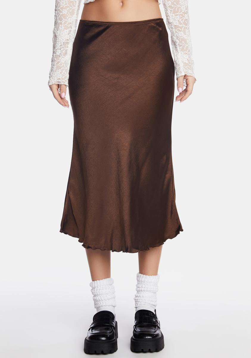 Chocolate Goya Satin Midi Skirt Motel,Specials : American Fashion Style Bags On Sale