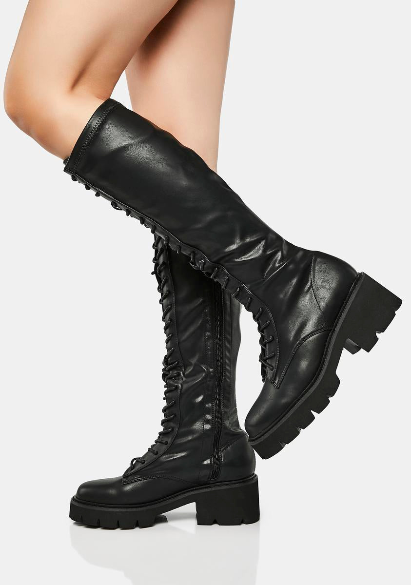 Lace Up Knee High Chunky Boots