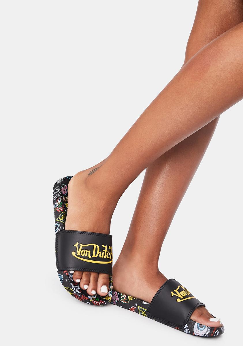Von Dutch Black Jax Slides – Dolls Kill display picture 1