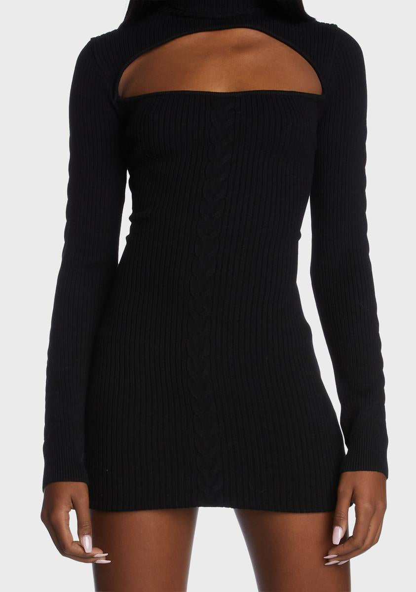 Long Sleeve Cut Out Knit Mini Dress - Black  Dolls Kill