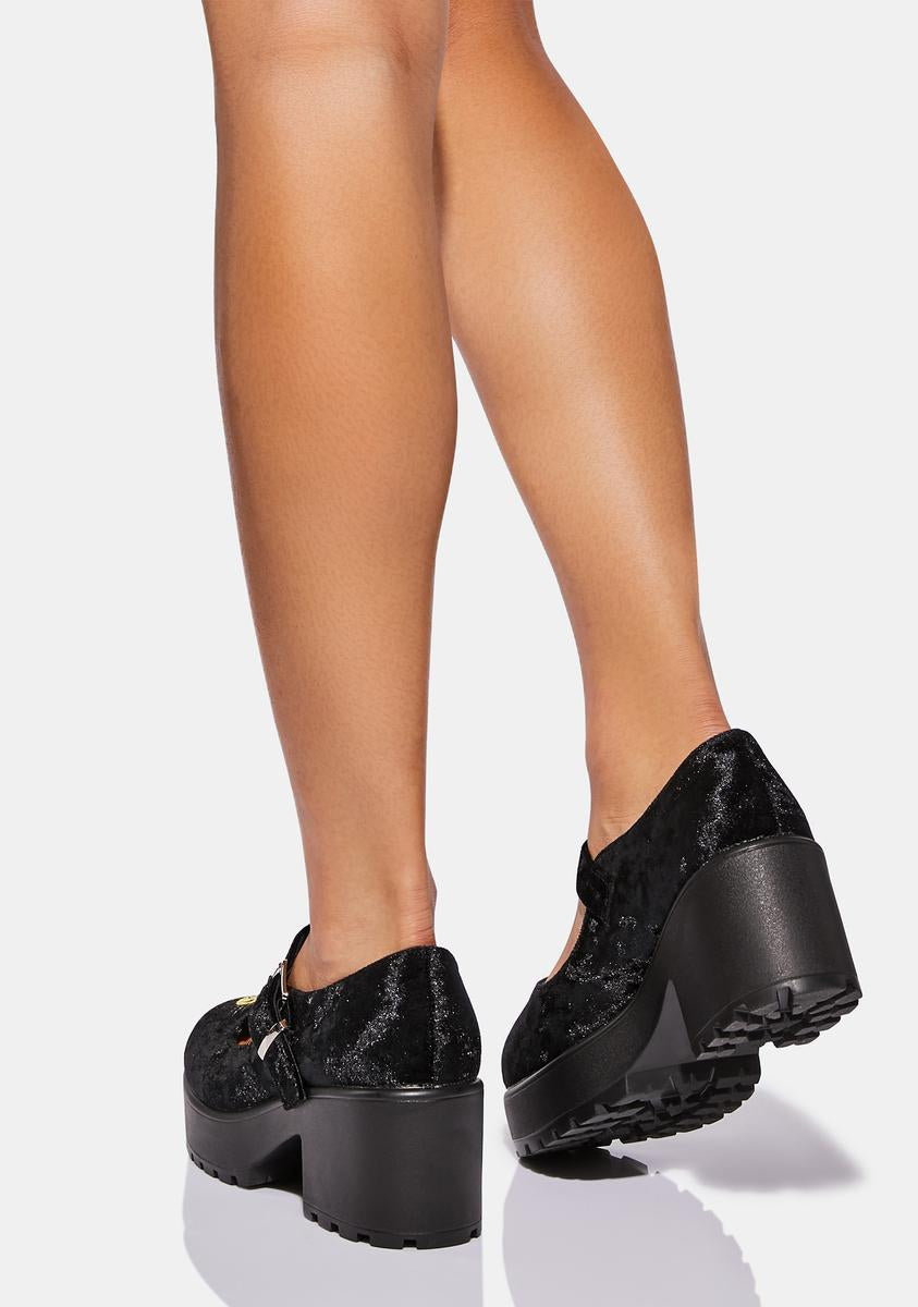 Koi Footwear Velvet Moon Sun Embroidered Mary Janes - Black