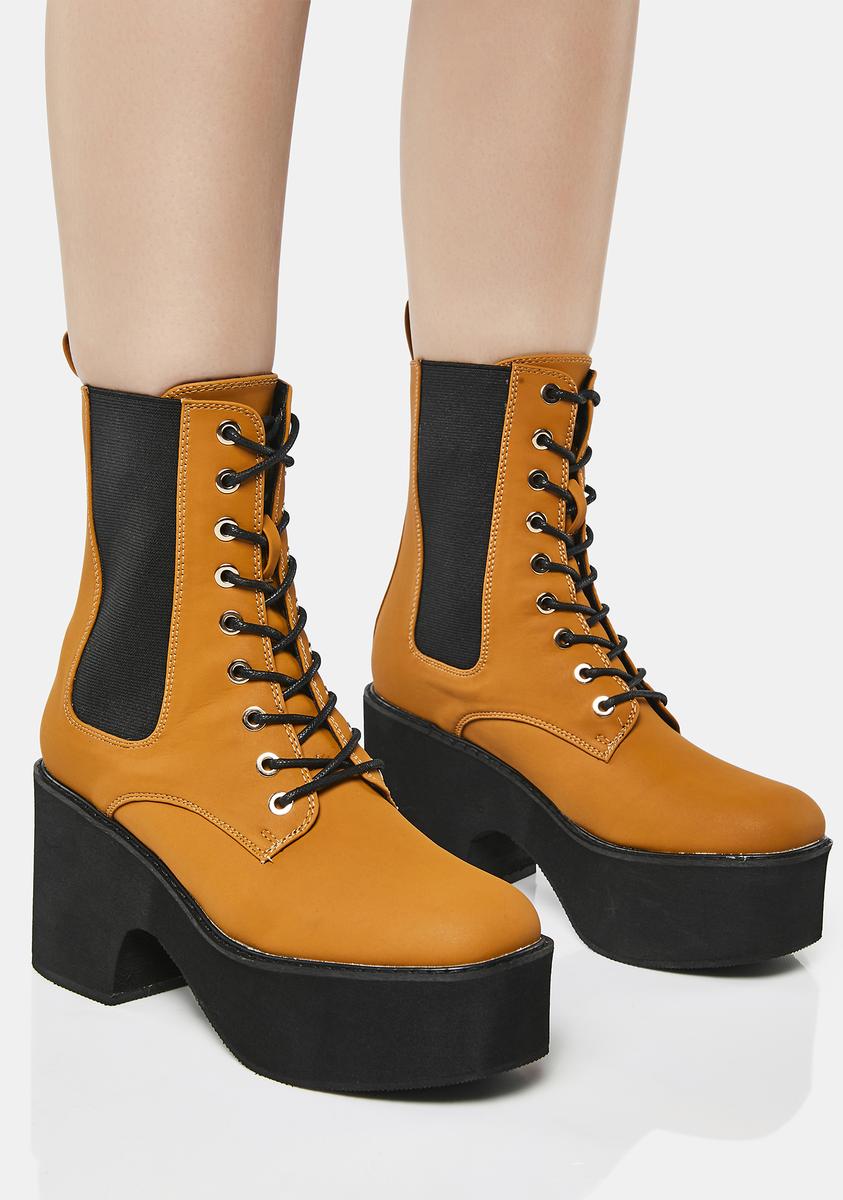 Camel Ruben Platform Combat Boots
