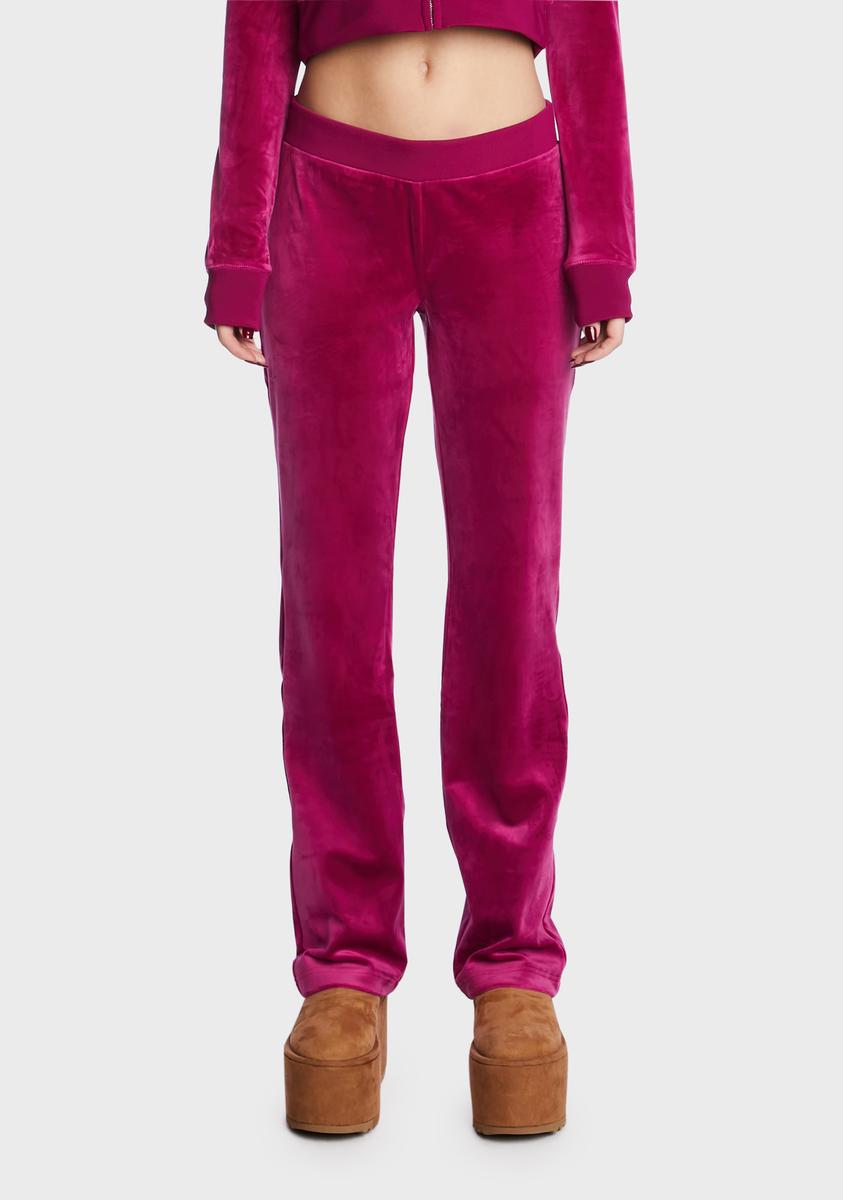 Juicy Couture Rhinestone Low Rise Track Pants - Dark Pink Velour ...