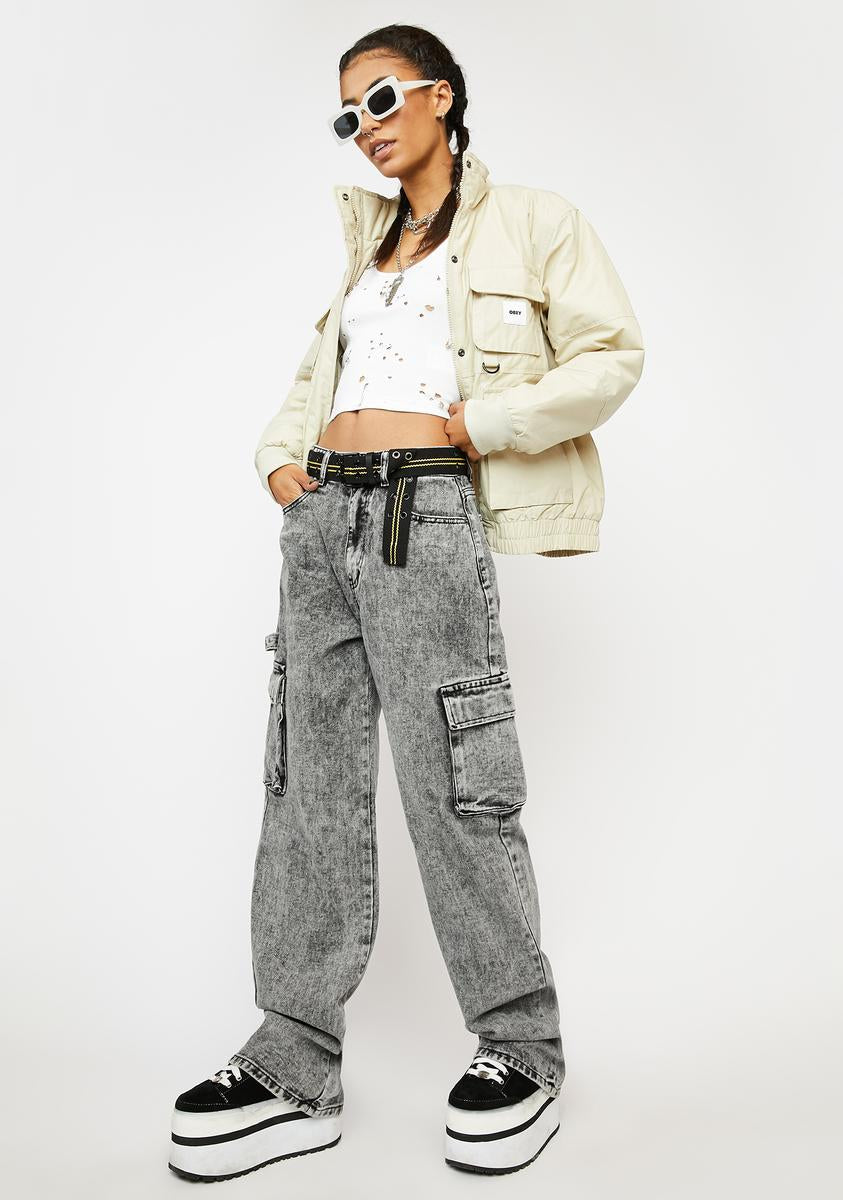 Momokrom Washed Grey Low Rise Baggy Wide Leg Jeans – Dolls Kill