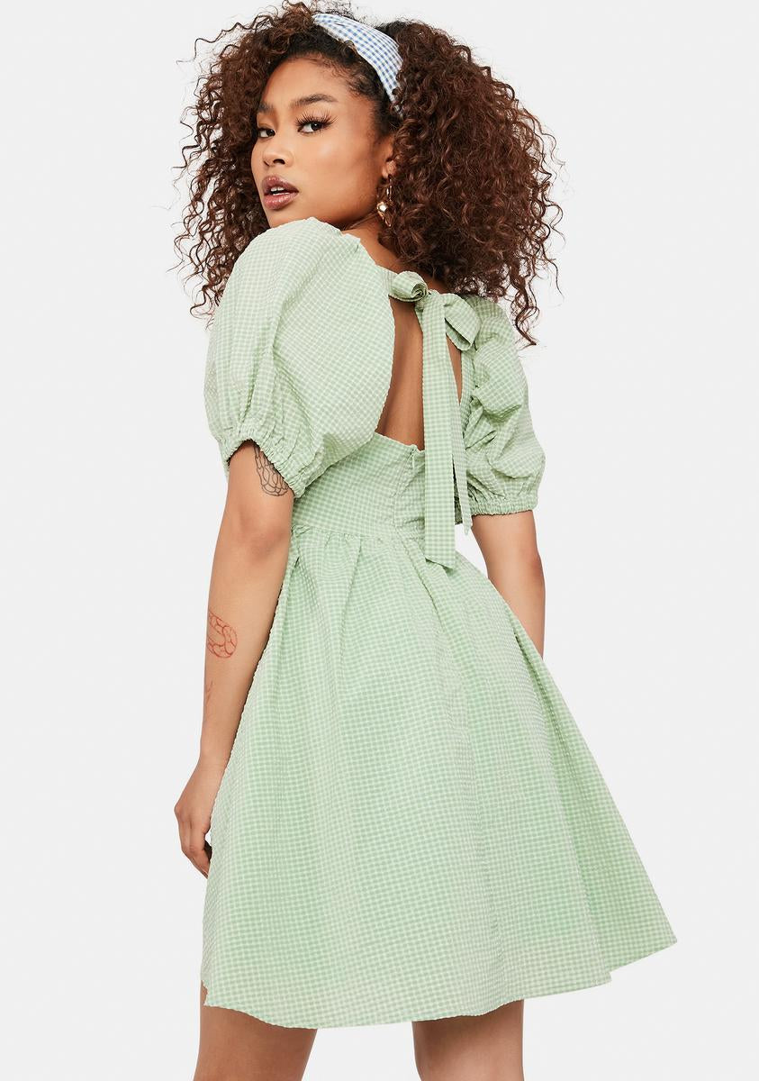 Square Neck Puff Sleeve Mini Dress With Back Tie - Sage Green Dolls Kill Square Neck Puff Sleeve Mini Dress With Back Tie - Sage Green Dolls Kill