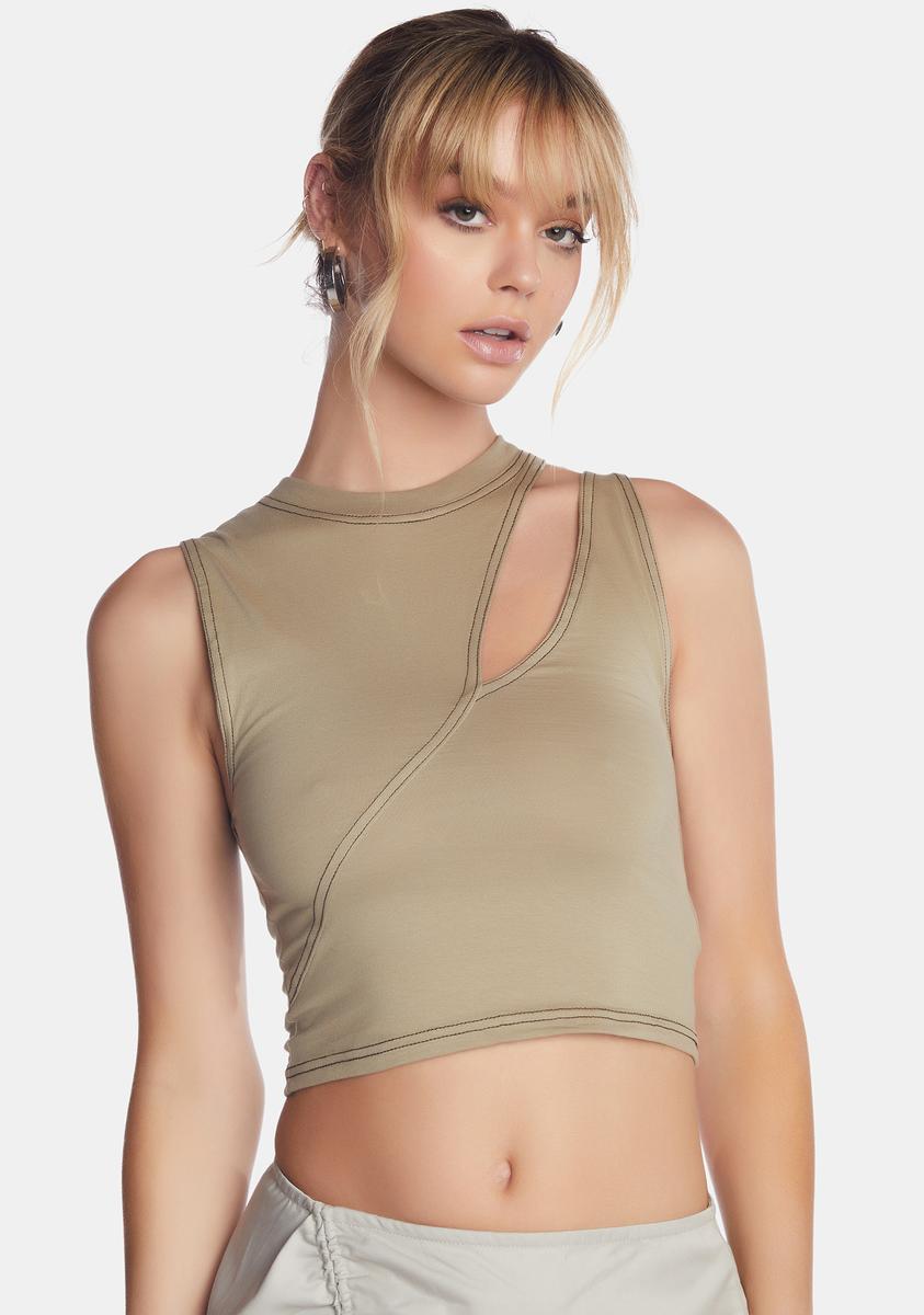 Motel Cut Out High Neck Crop Tank Top - Beige – Dolls Kill