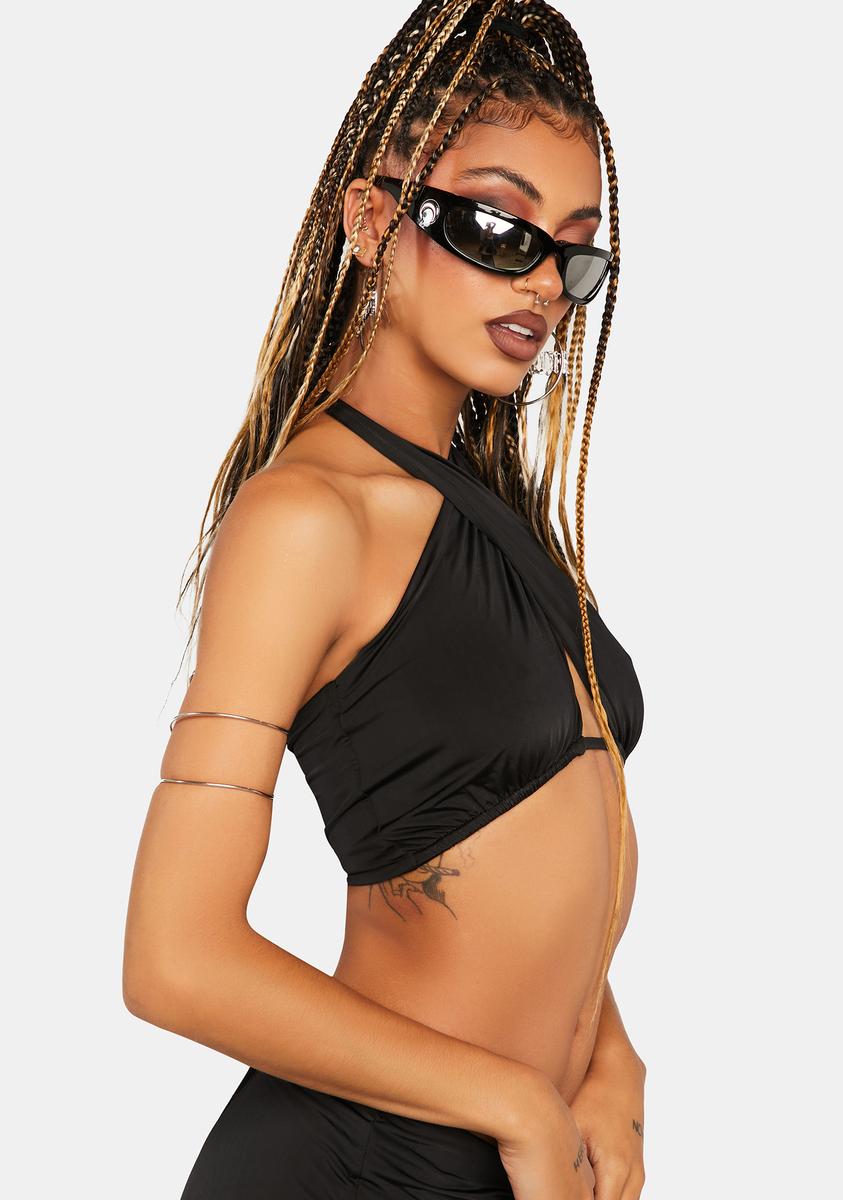 black wrap halter top