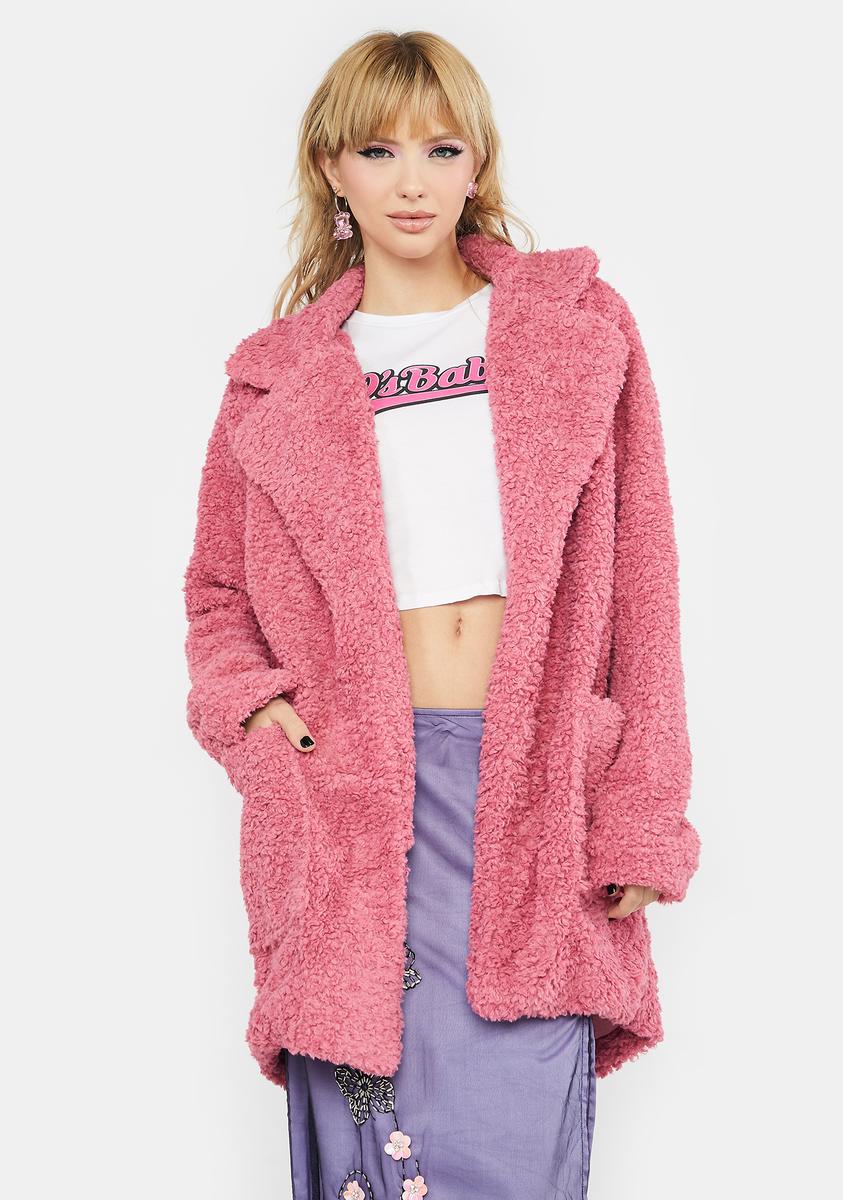 Fuzzy Teddy Long Blazer Coat Pink – Dolls Kill
