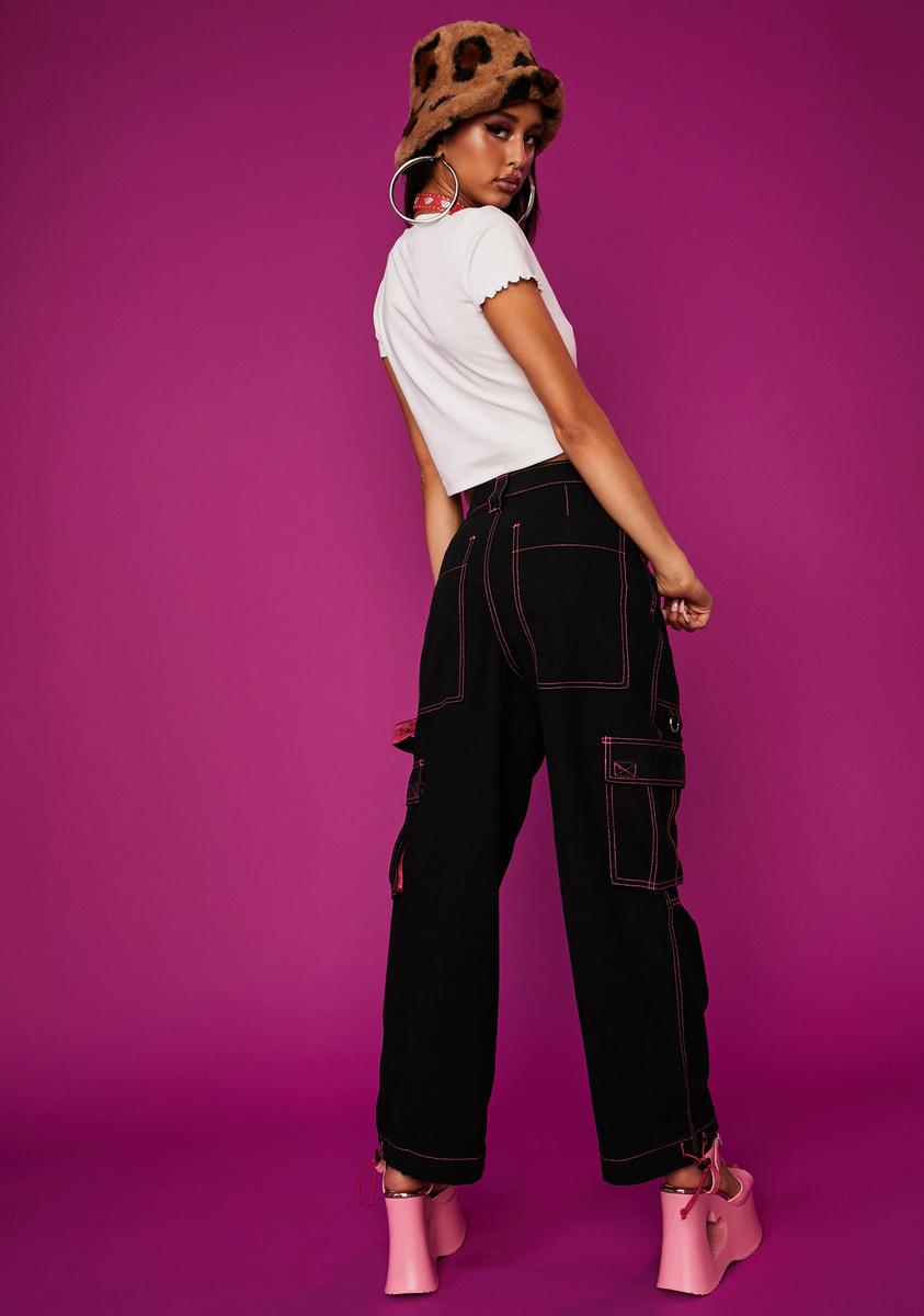 Dolls Kill x Bratz Charm Chain Cargo Pants Black/Pink