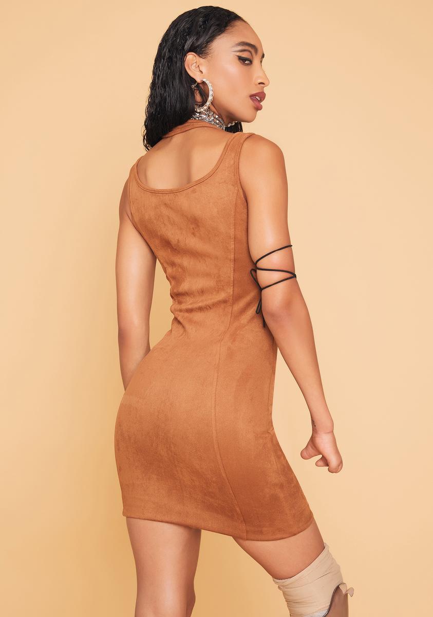 Lace Up Faux Suede Mini Dress - Brown  Dolls Kill