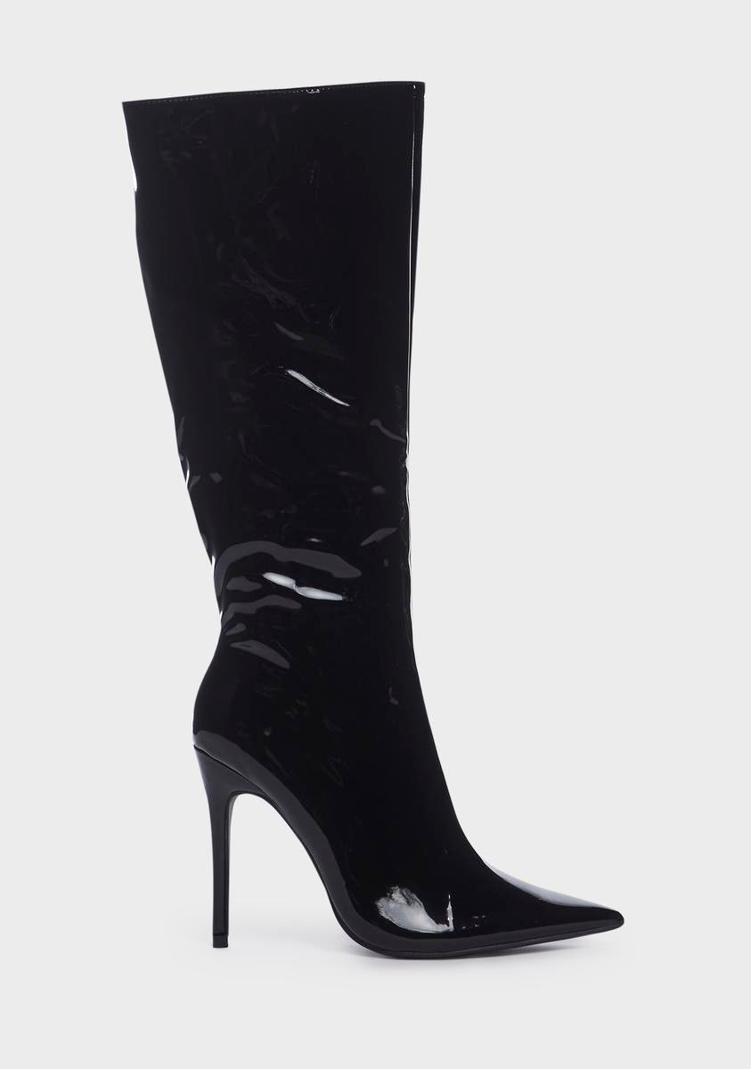 Public Desire Knee High Heeled Boots - Black Patent – Dolls Kill