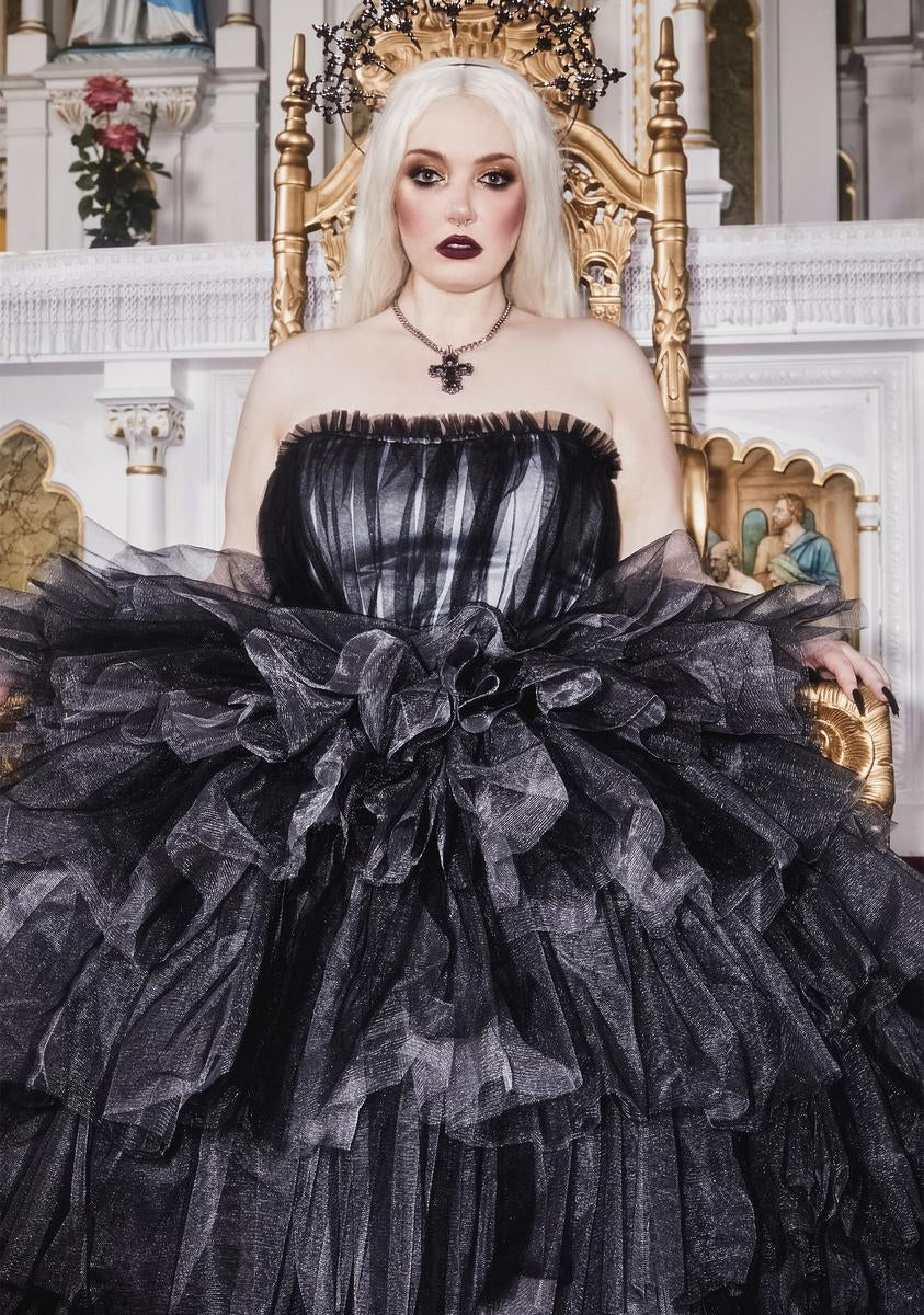plus size black tulle dress Plus Size Unholy Tulle Overlay Layered Ruffle Maxi Dress