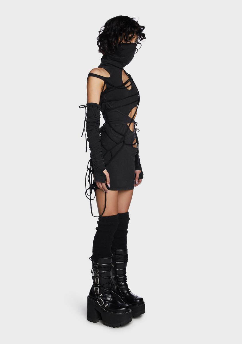 Modulation Strappy Cut Out Dress - Charcoal