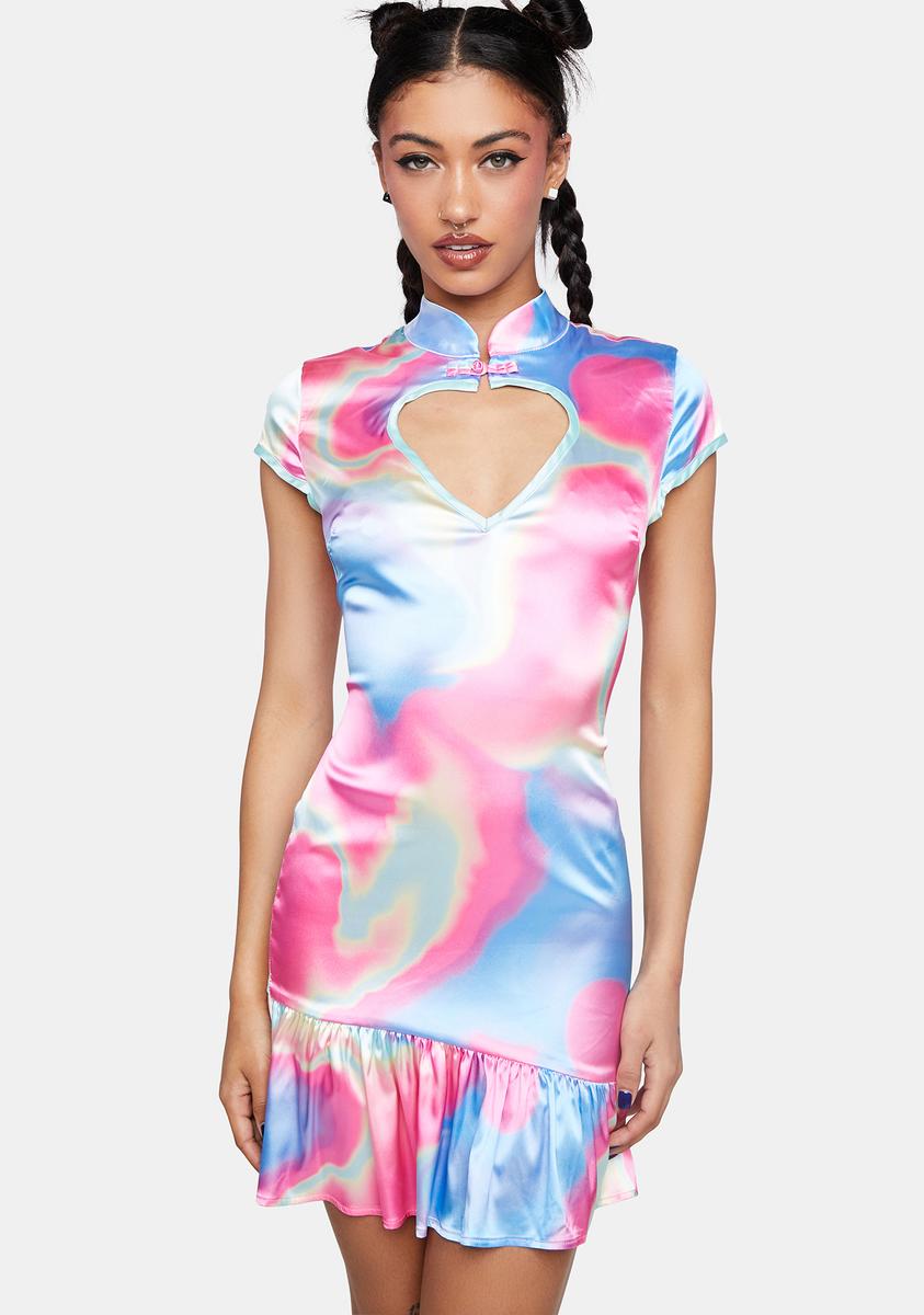 Elsie & Fred Tie Dye Heart Cutout Mini Dress - Blue – Dolls Kill