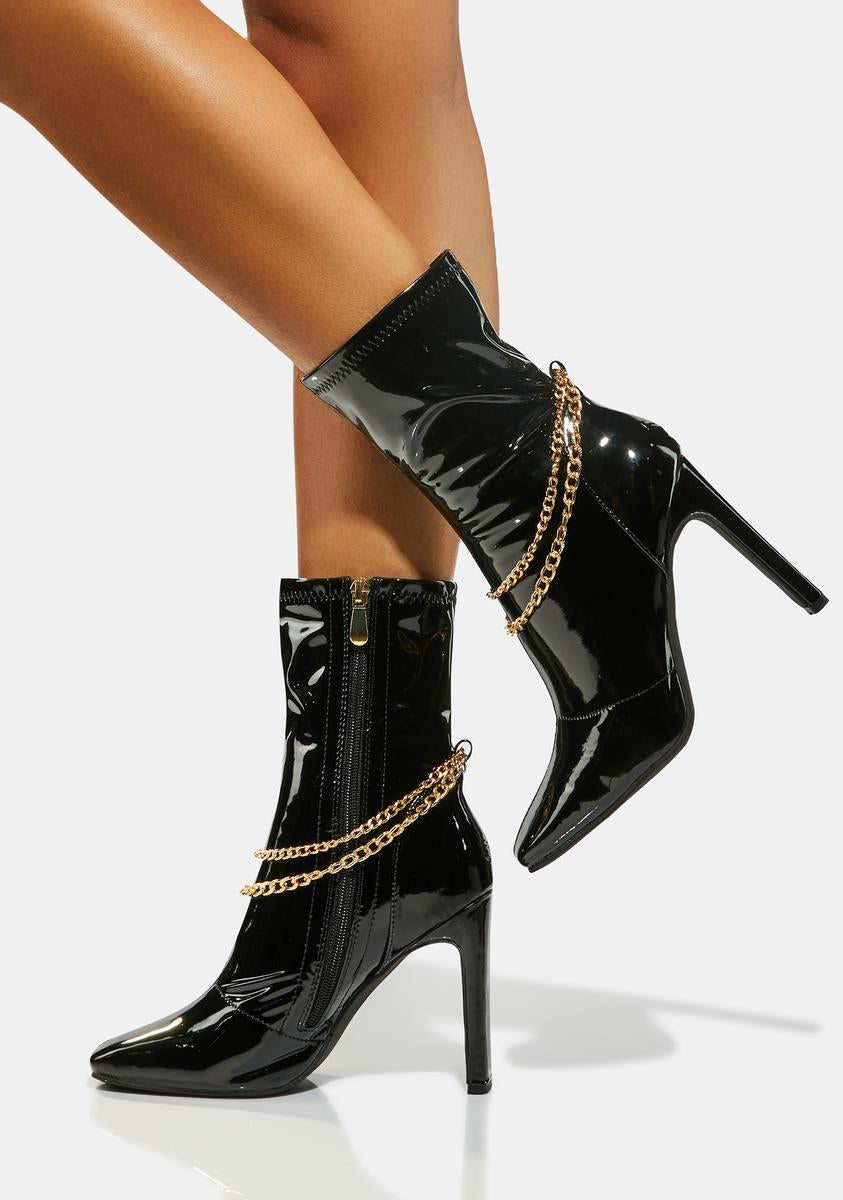 Vegan Patent Leather Stiletto Boots - Black – Dolls Kill
