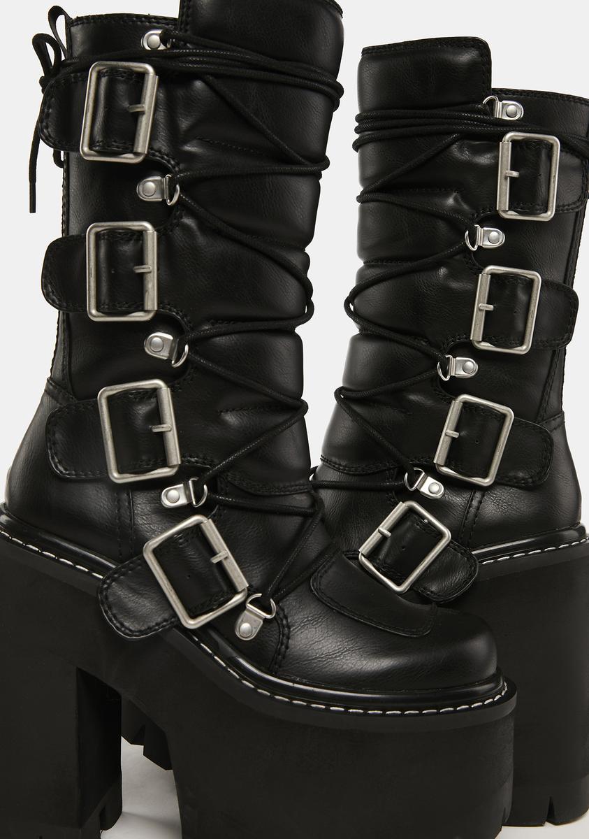 Club Exx Padded Platform Buckle Boots - Black – Dolls Kill