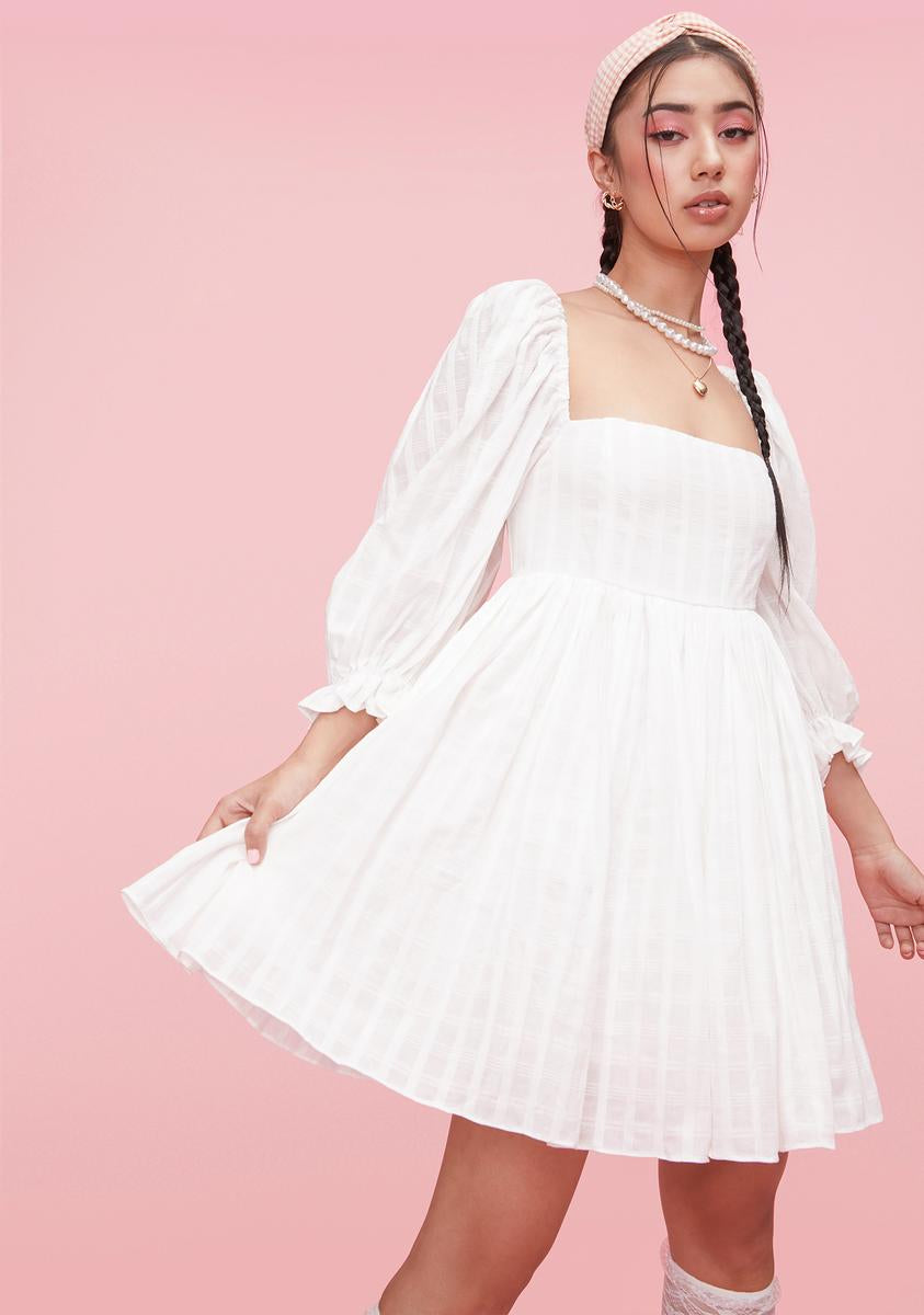 Pastel Gingham Square Neck Puff Sleeve Babydoll Dress