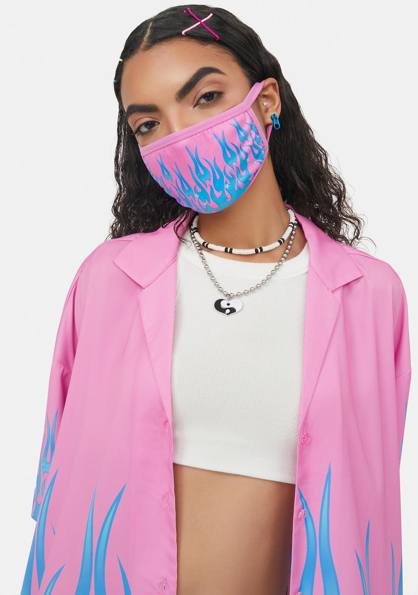 Delia's Multicolor Flame Print Face Mask - Pink/Blue – Dolls Kill