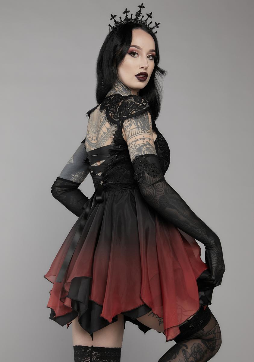 Unholy Mini Dress With Lace Bodice And Handkerchief Hem Ombre
