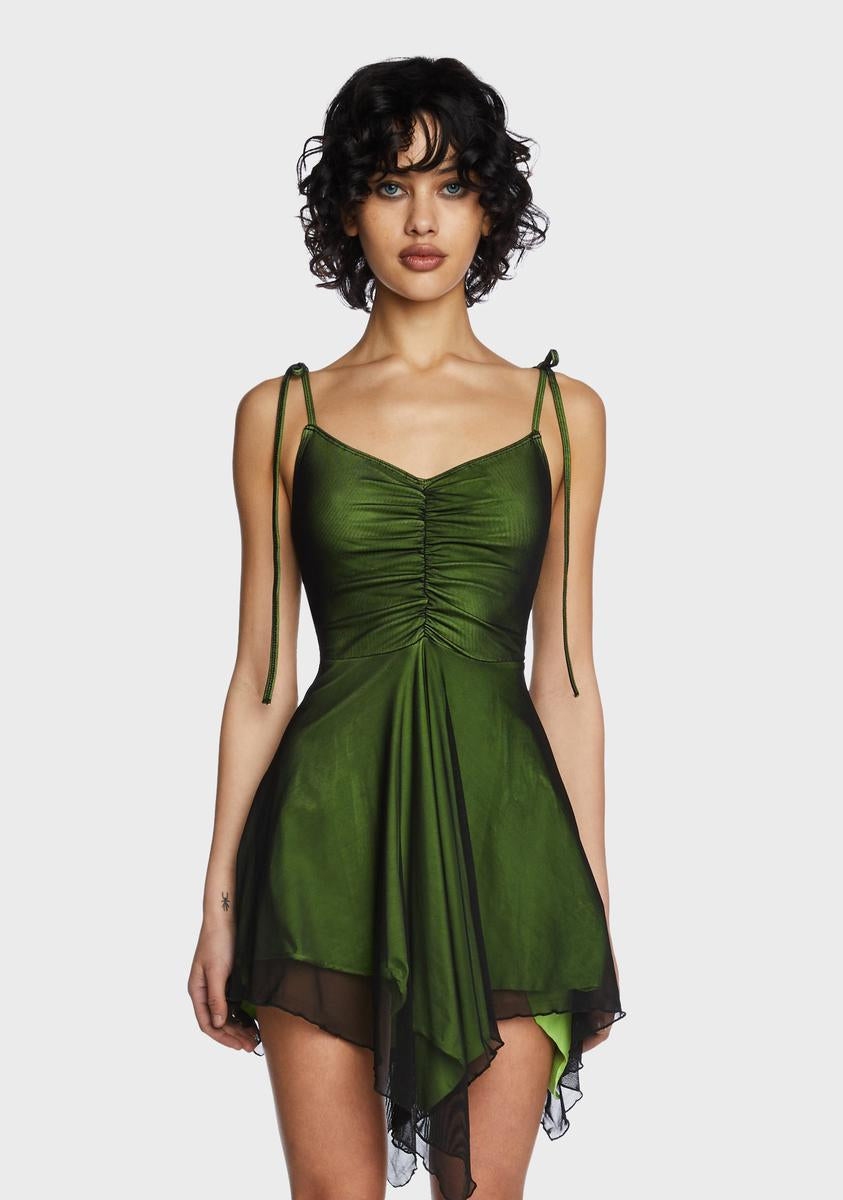 Current Mood Asymmetric Handkerchief Mini Dress - Green