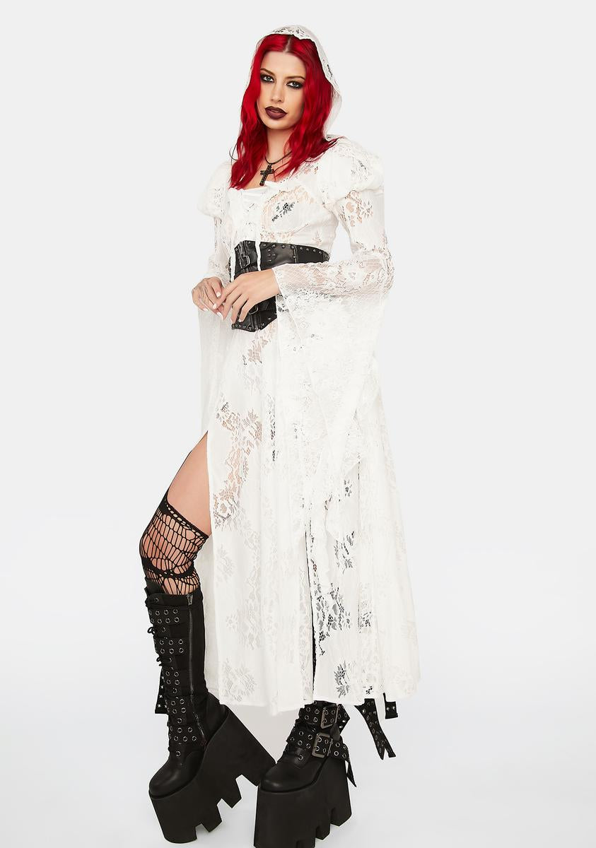 Hooded White Lace Maxi Dress Hooded White Lace Maxi Dress