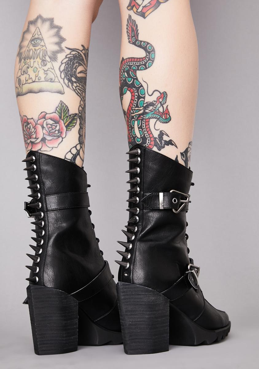 Widow Goth Spiked Boots Faux Leather Black Dolls Kill