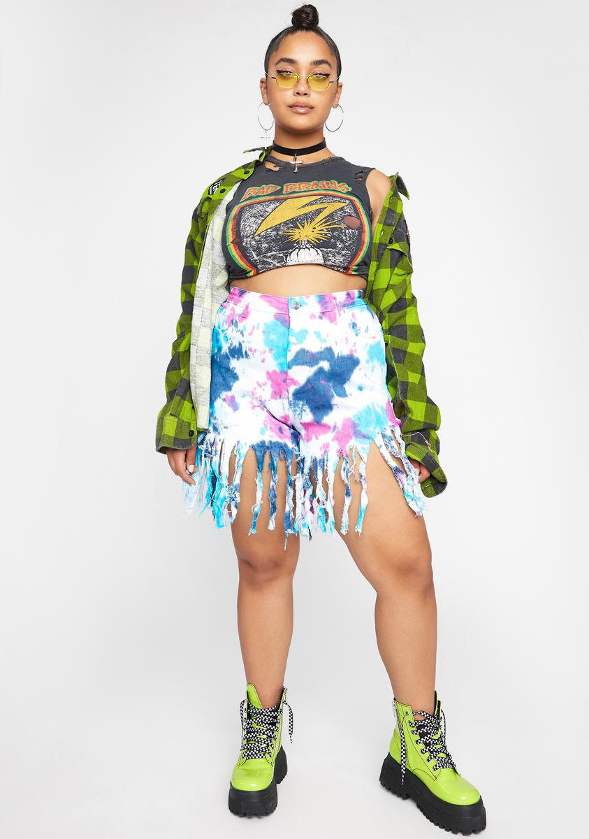 Tie Dye Rainbow Shorts Plus Size New PLUS SIZE Womens MULTI