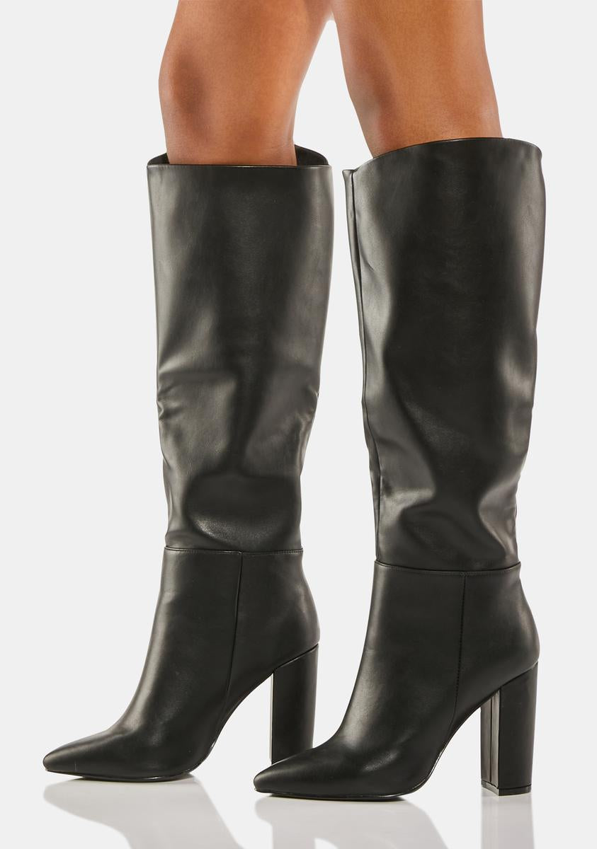 Vegan Leather Knee High Pointed Toe Boots - Black – Dolls Kill