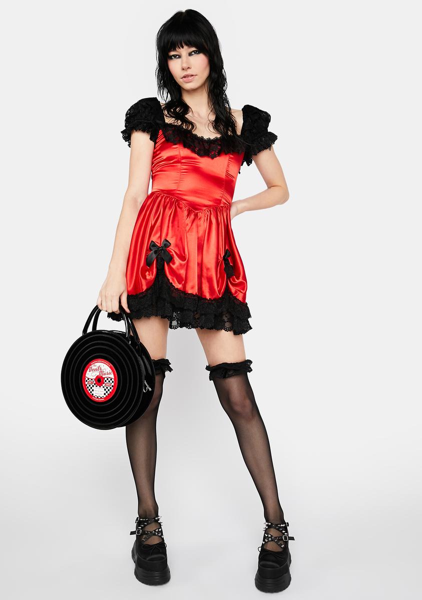 bad meets evil satin mini dress Current Mood Satin Lace Ruffle Mini Dress