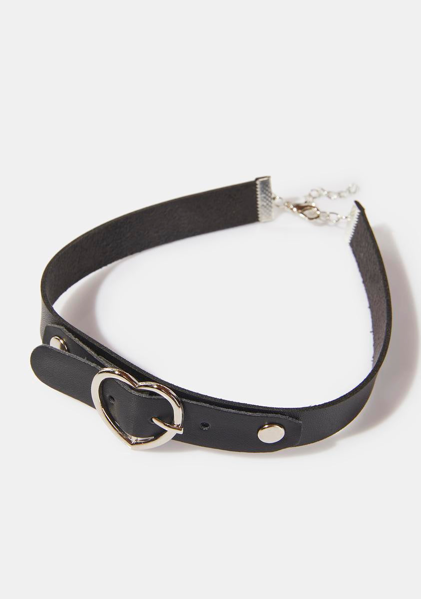 Vegan Leather Heart Buckle Choker Black – Dolls Kill
