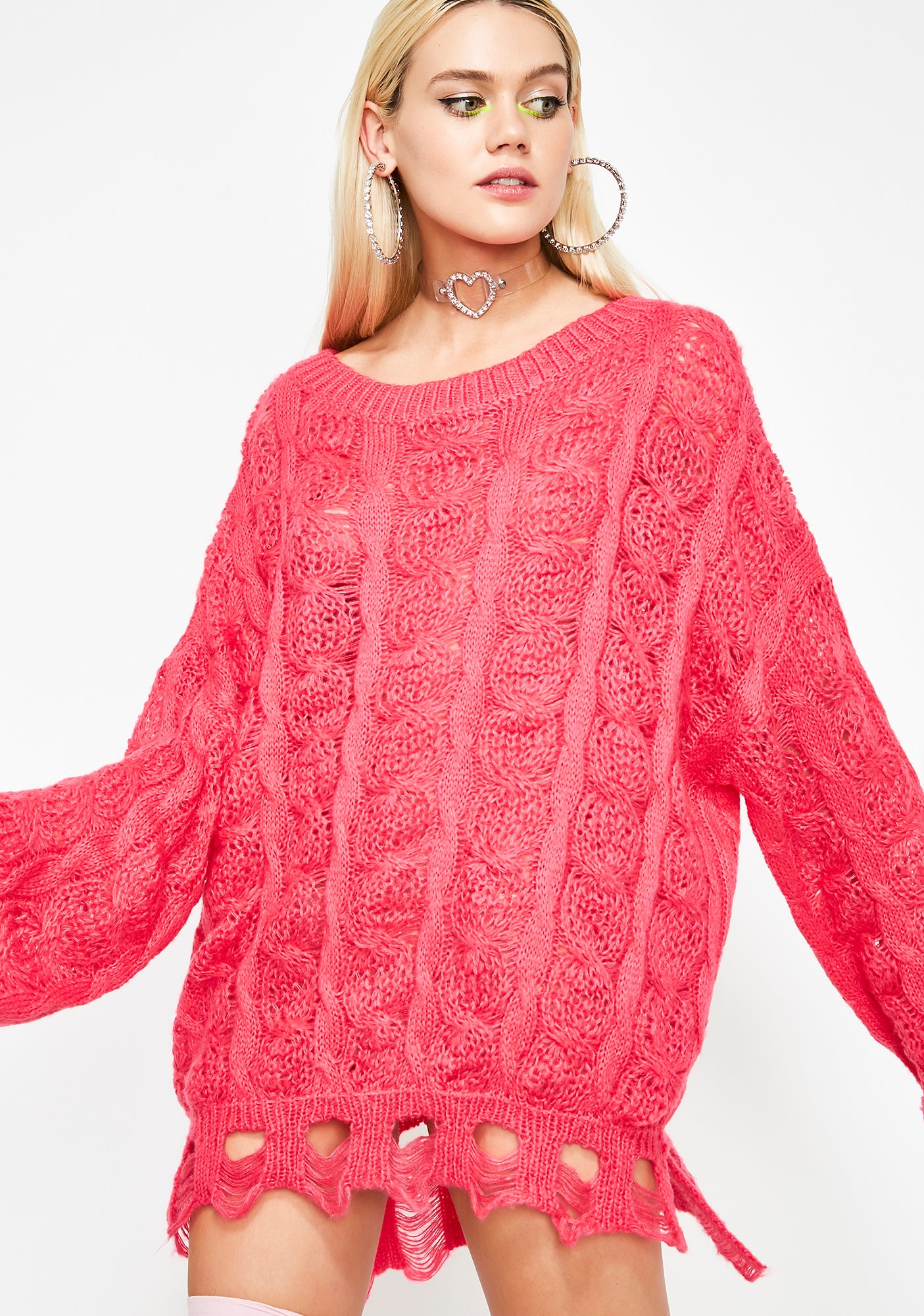 Oversize Distressed Knit Sweater – Dolls Kill