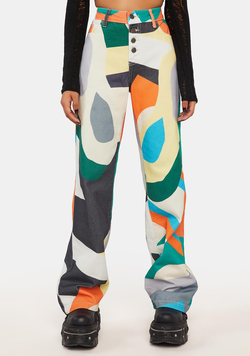 Jaded London Abstract Art Print Jeans - Multi – Dolls Kill