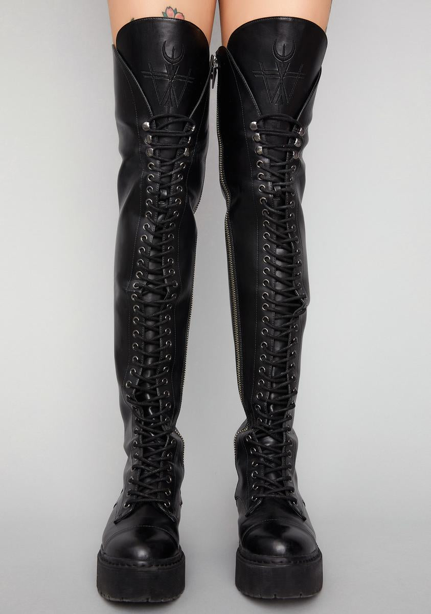 Memento Mori Thigh High Boots Widow,Specials : American Fashion Style Bags On Sale