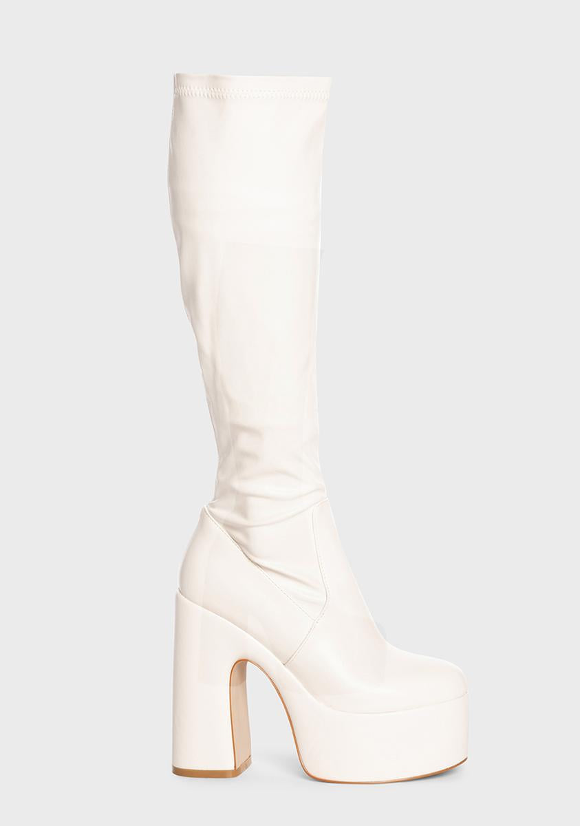 AZALEA WANG Platform Heel Vegan Leather Knee High Boots - White – Dolls ...