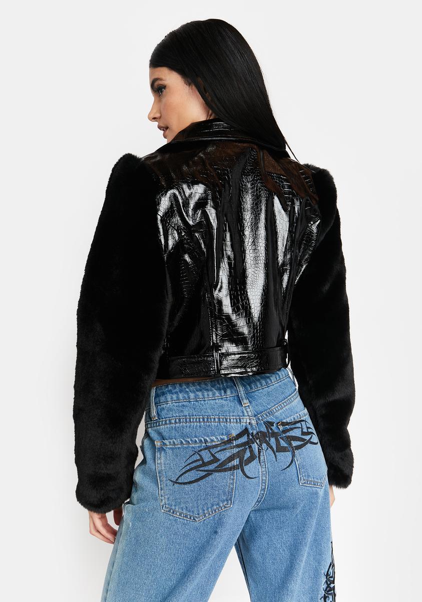 Vegan Leather Faux Fur Sleeve Jacket Black Dolls Kill