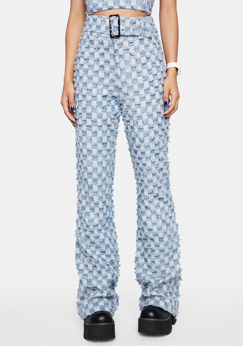 Elsie & Fred Checkered Shredded Jeans - Blue – Dolls Kill