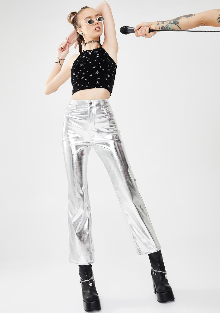 Delia's Metallic Wide Leg Pants Silver High Waist Pop Star