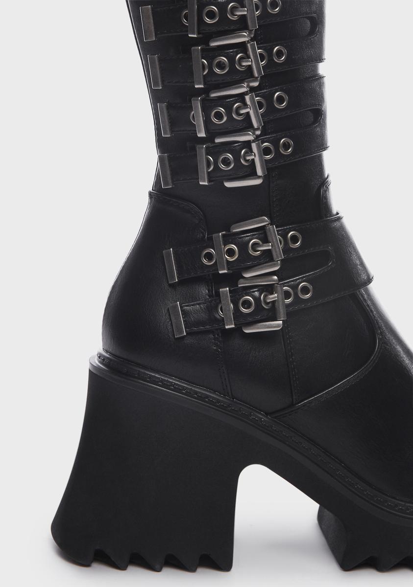 Demonia TRA518/B Men's Gothic Punk Black Platform Knee High Buckle Boots