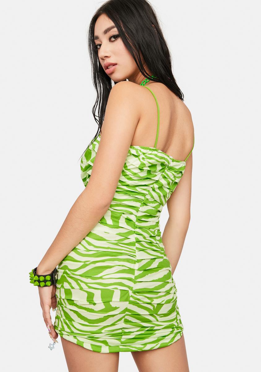 lime green zebra print dress AFRM Lime Green Zebra Midi Dress by AFRM