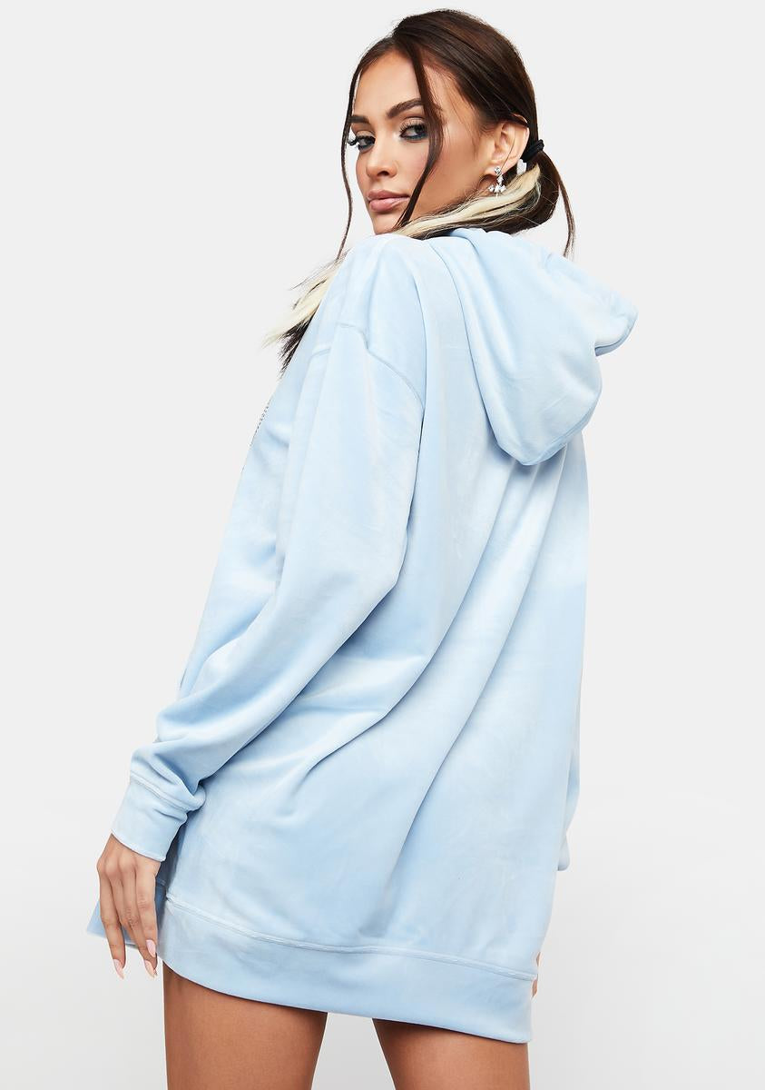 Juicy Couture Rhinestone Logo Velour Hoodie Dress Pastel Blue Dolls Kill