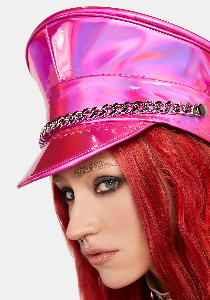 Funk Plus Holographic Captain Hat With Chain Pink – Dolls Kill