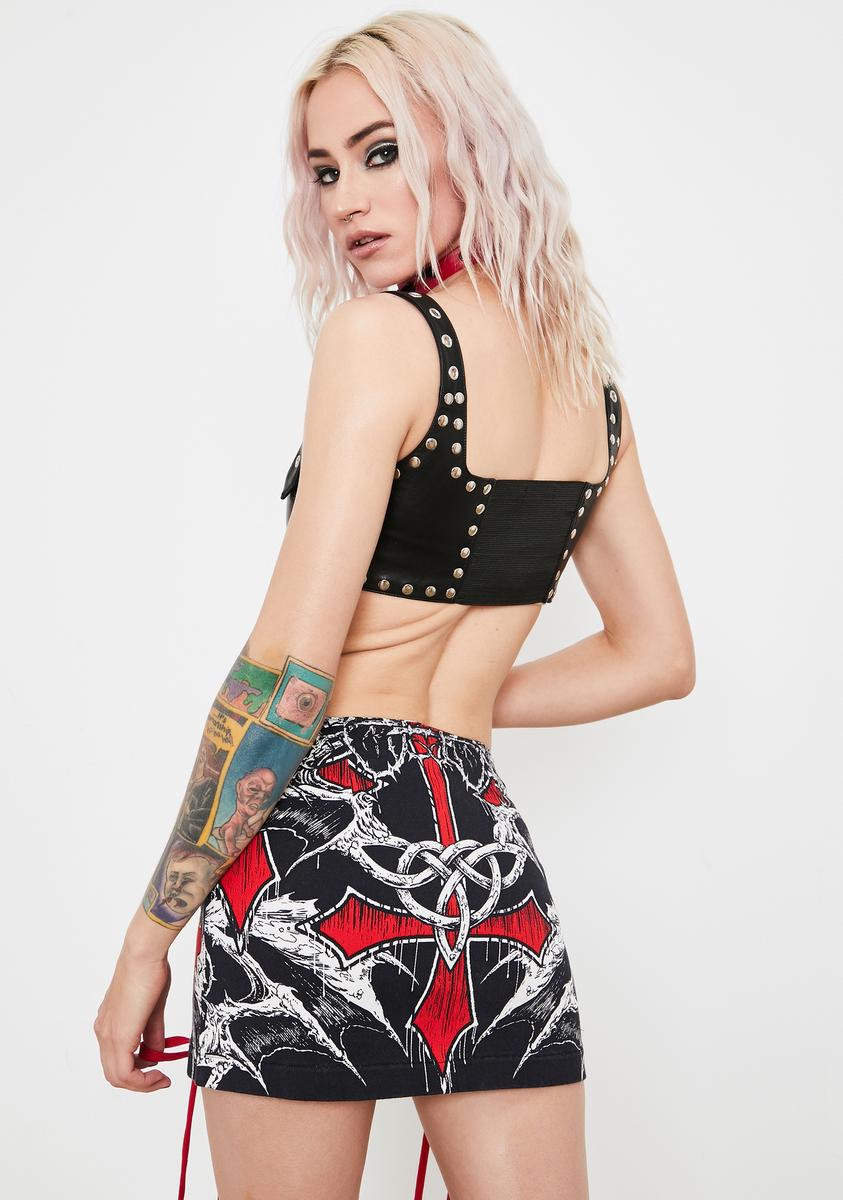 Current Mood Metal Graphic Lace-Up Mini Skirt - Black Red