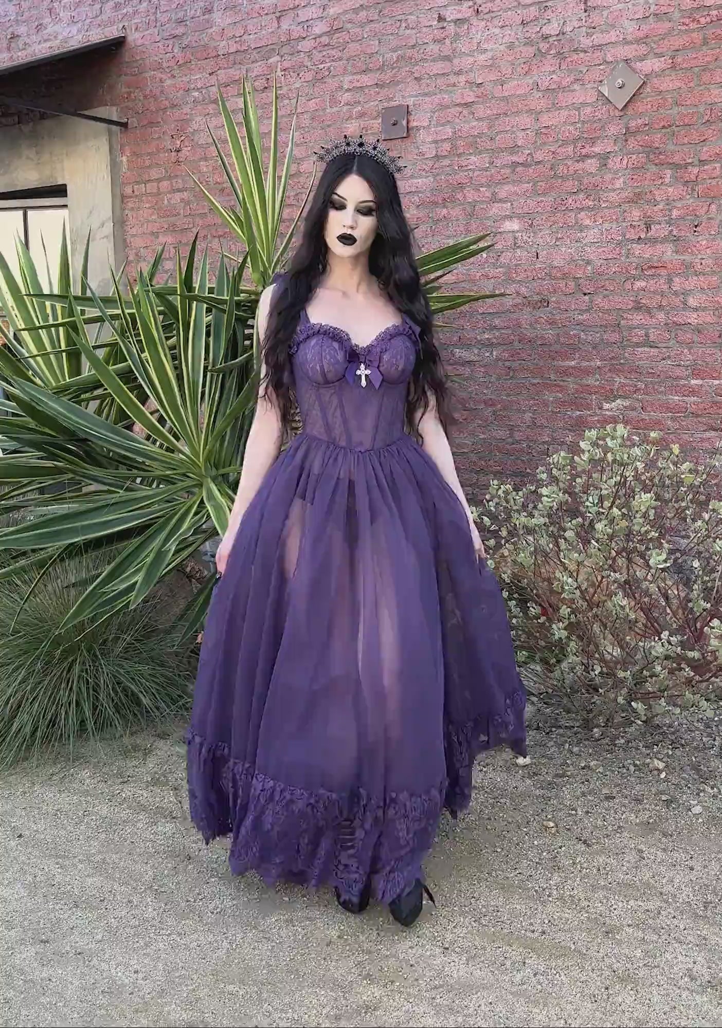 Widow Gothic Lace Bustier Sleeveless Maxi Dress - Purple – Dolls Kill