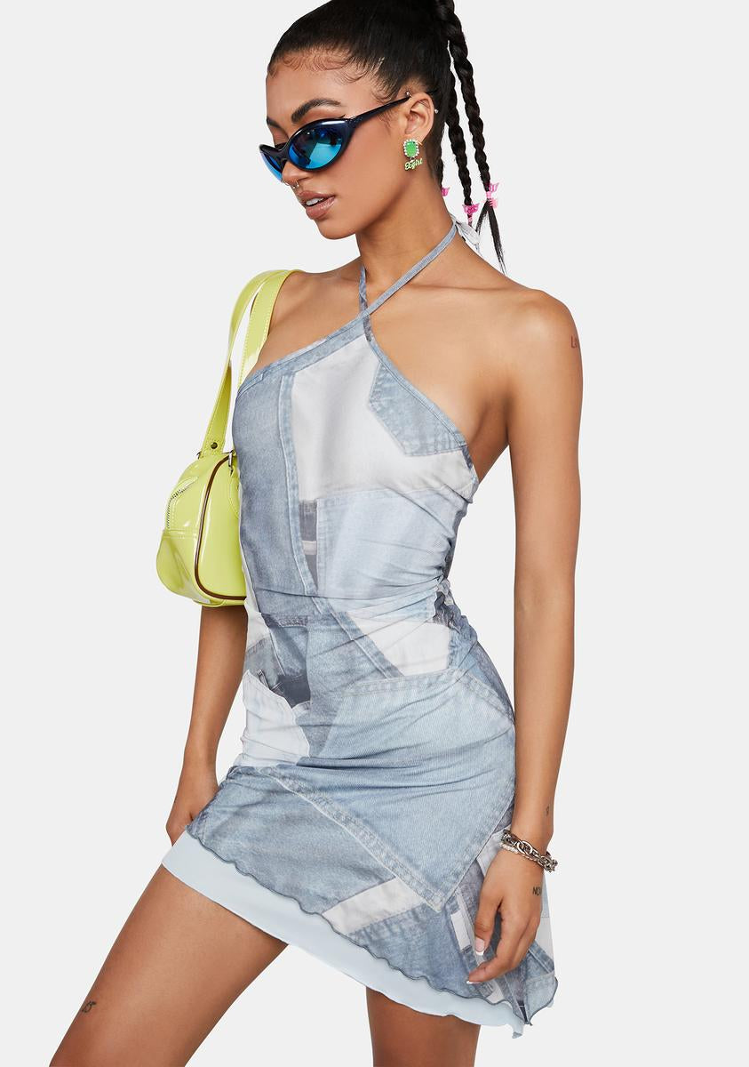 motel denim dress Uretta Maxi Dress in Denim Indigo